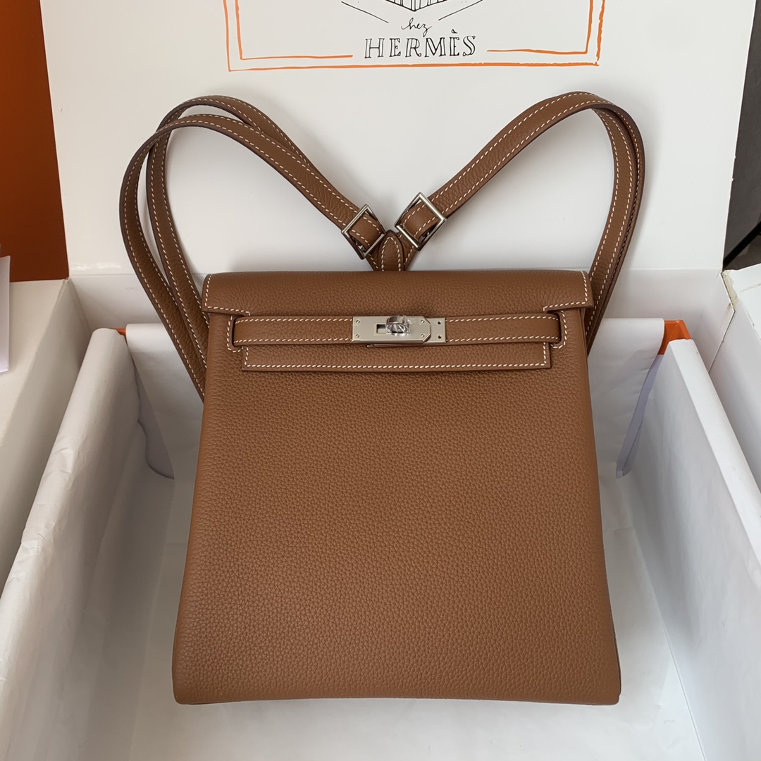 Hermes Kelly Ado Backpack In Brown Clemence Leather